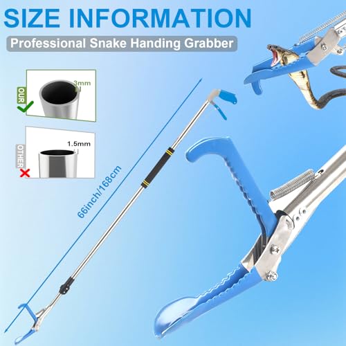 Snake Tong Grabber, 65 Inch Snake Clamping Tool for Safe Snake Handling and Rattlesnake CaptureMade of stainless steel tubing sponge handles and plastic. (blue) - color: Blue
