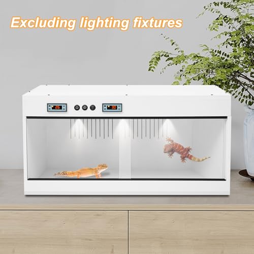 Large Reptile Terrarium with Lighting & LCD Screen PVC Reptile Enclosure with Glass Sliding Front Door & Intelligent Thermostat 32"x16"x16" Reptile Tank for Snake, Turtle & Lizard (White) - color: White