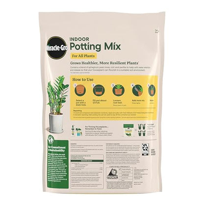 Miracle-Gro Indoor Potting Mix (6 qt.) and Plant Food (8 fl. oz.) for All Plant and Plant Care Leaf Protect & Shine (8 fl. oz.) - Bundle for Growing, Fertilizing, Protecting and Cleaning Houseplants - size: 6 qt (Care Bundle), style: 6 QT