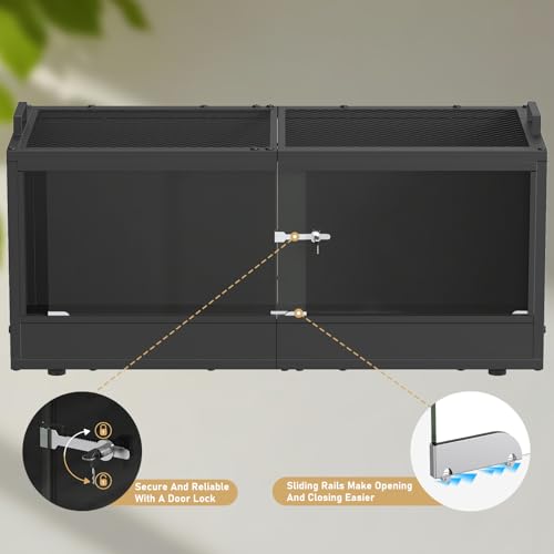 YBING 20 Gallon Reptile Terrarium - Bearded Dragon Tank with Glass Door, Front Opening Reptile Tank 28" x 12"x 12", Metal Frame, Terrarium Habitat for Geckos, Lizard, Snakes, Turtles