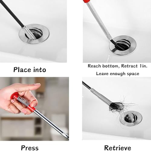 Drain Snake for Hair Clogs, 76 Inch Plumbing Auger Tool with Hook, Sink Snake Drain Clog Remover for Tub Pipes - style: 76"