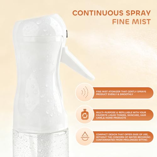 AMOMELA 2Pcs Continuous Spray Bottle For Hair,Ultra Fine Refillable Water Mister for Hair Styling, Plants, Cleaning, Salon, Misting & Skin Care（200ml/6.8oz Clear） (200ML 2PACK) - size: 6.8 Ounces