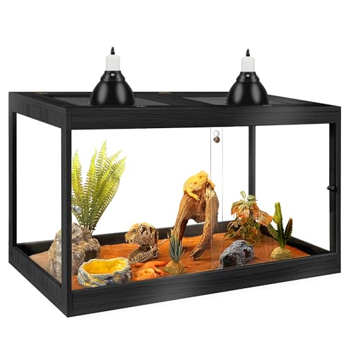 PROLEE Bearded Dragon Tank 30 Gallon, Tempered Glass Reptile Tank with Meatl Mesh Roof and Front Sliding Door, Anti-Scratch Lizard Tank,Spacious Reptile Enclosure for Snakes,Lguanas (Black) - color: Black, size: 30Gallons，24"x16"x16"
