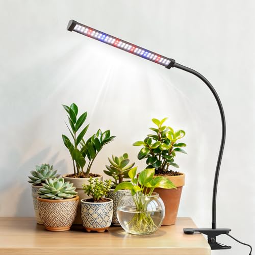 LED Grow Light, 5700K Full Spectrum Clip Plant Growing Lamp with Red Blue White LEDs for Indoor Plants, 5-Levels Dimmable, Auto On Off Timing 4/8/12/18Hrs(Single Head) - size: Clip-1Head