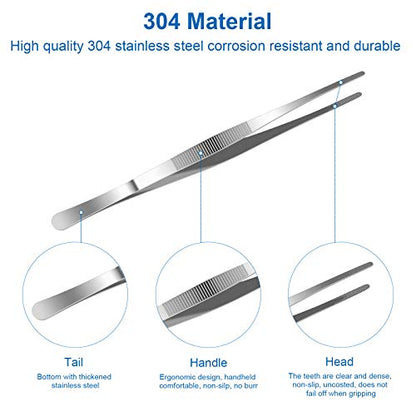 AHIER 12inch Kitchen tweezer Stainless Steel, Long tweezer with Precision Serrated Tips for Cooking Pincette for Sea food, Bar Tweezer - size: 12"