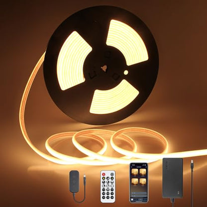 24V COB LED Strip Light Warm White 32.8FT Dimmable LED Tape Light with Dimmer 3000K High Density 320LEDs/M Waterproof LED Rope Light Cuttable Includes Adapter for Building Garden Rooftop 10M - color: Warm White, size: 10M