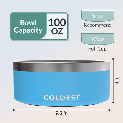 Coldest Dog Bowl - Anti Rust Metal, Non Slip, 3 Layers Insulated Stainless Steel Dog Bowls - Spill Proof & Heavy Duty - Water Bowl for Dogs, Cats & Pets, Dish Washer Safe (100 oz, Celestial Blue) - color: Celestial Blue, size: 100 oz