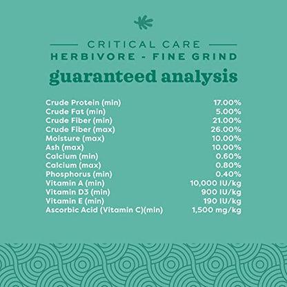 Oxbow Critical Care Herbivore, Fine Grind, Emergency Rabbit & Guinea Pig Food, Made with Timothy Hay, Natural Papaya Flavor, Assist Feeding Formula for Pets, 100 gram bag - size: 3.53 Ounce (Pack of 1)
