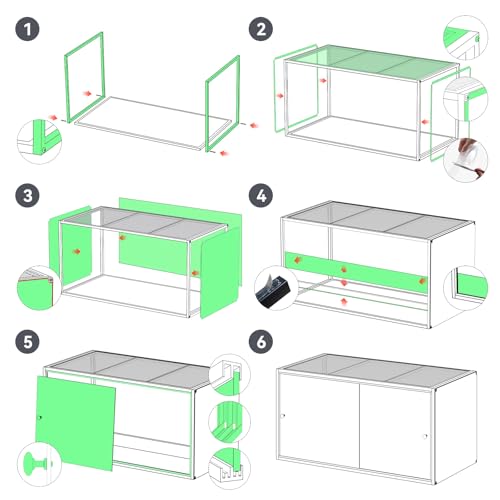 BORISI 120 Gallon Bearded Dragon Tank, 48" x 24" x 24" Reptile Enclosure with Sliding Doors Top Screen Ventilation, Front Opening Reptile Terrarium Tank for Easy Maintenance, Black