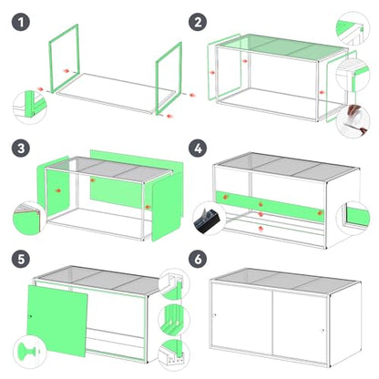 BORISI 120 Gallon Bearded Dragon Tank, 48" x 24" x 24" Reptile Enclosure with Sliding Doors Top Screen Ventilation, Front Opening Reptile Terrarium Tank for Easy Maintenance, Black