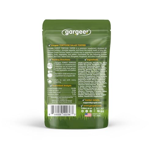 Gargeer Forest Tortoise Salad Topper: Supercharge Healthy Diet Supplement - Essential Nutrition Care for Strength & Robust Immune System in Juveniles & Adults. 16oz. Made in the USA. - size: 1 Pound (Pack of 1)