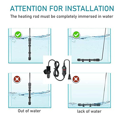 Mini Submersible Aquarium Heater, 25/30/50/100/150/200 Watts Adjustable Fish Tank Heater, Built-in Thermometer, External Temperature Controller, Smart Memory, Used for 1-60 Gallons (30W Plug) - size: 30W PLUG