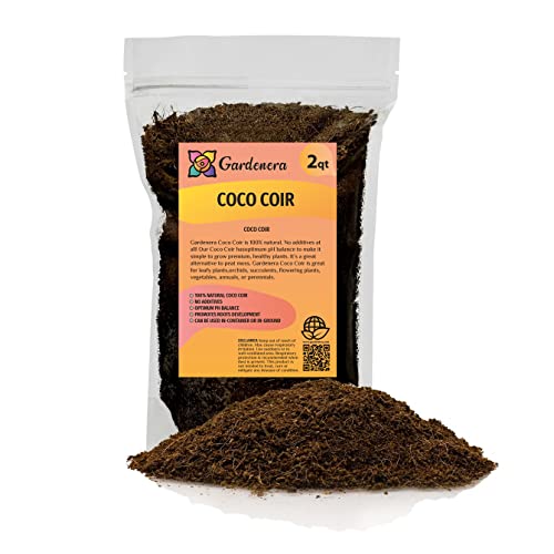 Premium Organic Coconut Coir Mix for Home Gardening - All Natural Soil Amendment - PH Balanced and Double Washed Coco Coir by Gardenera (2 Quart Bag) - color: COCO COIR, size: 2 Quart