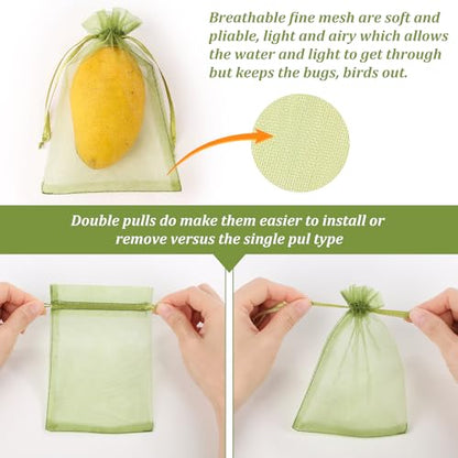 100Pcs Fruit Protection Bags, 4×6inch Fruit Netting Bags for Fruit Trees, Green Fruit Netting Cover Drawstring Mesh Bags Pest Barrier for Strawberry Blueberry Small Fruit - color: Green