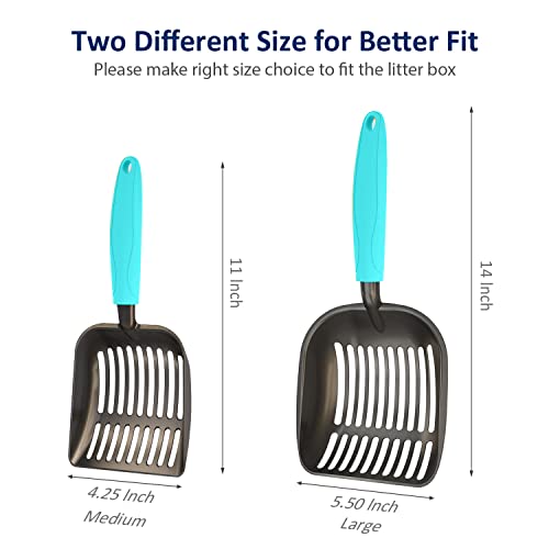 WePet Cat Litter Scoop, Non-Stick Plated Aluminum Alloy Sifter, Kitty Durable Metal Scooper, Deep Shovel, Long Handle, Kitten Pooper Lifter, Size Medium, Coated Black Body with Turkish Blue Handle - color: #02 Turkish Blue, size: Medium