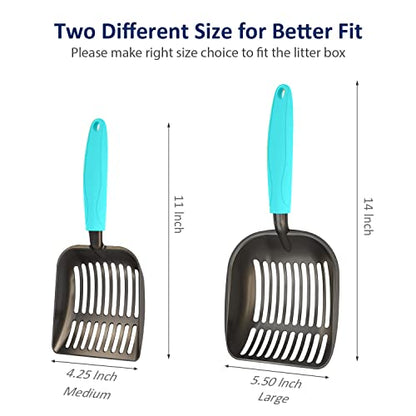 WePet Cat Litter Scoop, Non-Stick Plated Aluminum Alloy Sifter, Kitty Durable Metal Scooper, Deep Shovel, Long Handle, Kitten Pooper Lifter, Size Medium, Coated Black Body with Turkish Blue Handle - color: #02 Turkish Blue, size: Medium
