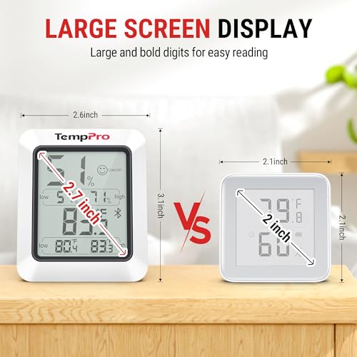 TempPro Hygrometer Thermometer for House, Bluetooth Room Indoor Greenhouse Thermometer Monitor Up to 260FT, Backlit Humidity Meter Temperature Sensor with 2-Year Data Export(Previously ThermoPro) - size: Bluetooth
