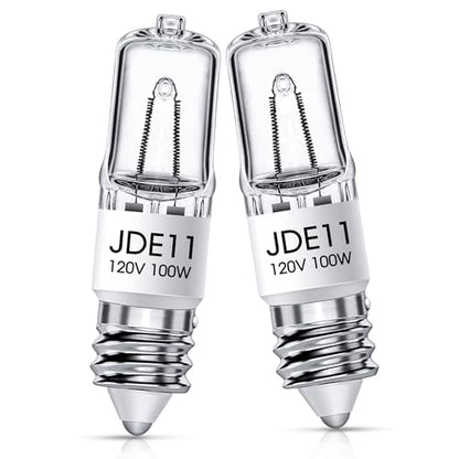 Flaspar JDE11 120V 100W, E11 Bulb, E11 Halogen Light Bulbs, T4 Mini Base Dimmable Candelabra Bulbs, 2800K Warm White Halogen Clear JDE11 Bulb for Ceiling Fan, Chandeliers, Cabinet Lighting, 2 Pack - size: 2 Pack E11 Bulb 100W