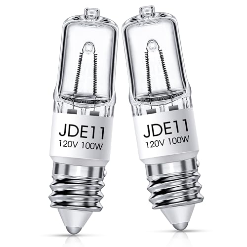 Flaspar JDE11 120V 100W, E11 Bulb, E11 Halogen Light Bulbs, T4 Mini Base Dimmable Candelabra Bulbs, 2800K Warm White Halogen Clear JDE11 Bulb for Ceiling Fan, Chandeliers, Cabinet Lighting, 2 Pack - size: 2 Pack E11 Bulb 100W