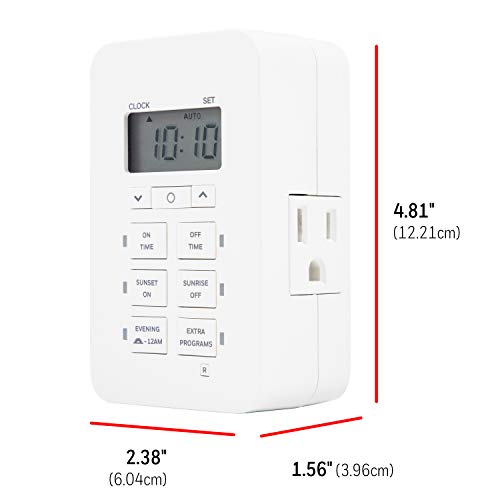 UltraPro Daysmart 7-Day Digital Outlet Timer, 2 Grounded Timer Outlet, Programmable ON/OFF Light, Countdown Plug, 125VAC Light Indoor, Lamp Plug, White, 2 Pack, 46213 - size: 2 Pack
