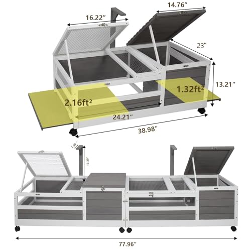 Ketive Tortoise Habitat Large Wooden Tortoise House Indoor & Outdoor, Reptile Cage for Small Animals-Leakproof Tray (Grey, 77" L x 23" W x 14.5" H) - size: 77"L x 23"W x 14.5"H