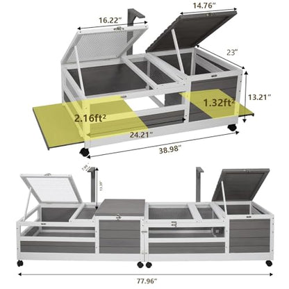 Ketive Tortoise Habitat Large Wooden Tortoise House Indoor & Outdoor, Reptile Cage for Small Animals-Leakproof Tray (Grey, 77" L x 23" W x 14.5" H) - size: 77"L x 23"W x 14.5"H