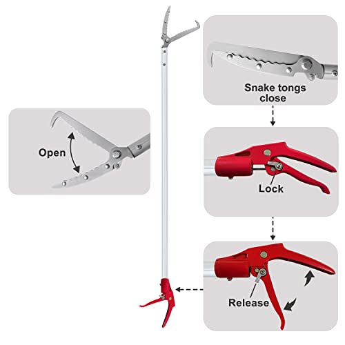 3.7 FT Snake Grabber Long Handle with Hooks, Rattle Snake Catcher Tool, Professional Reptile Wide Jaw Tongs