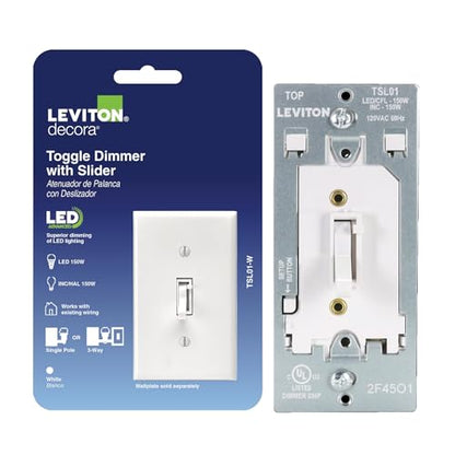 Leviton Toggle Slide LED Advanced Dimmer Switch for 150W Dimmable LED, Halogen and Incandescent Bulbs and Fixtures, TSL01-W, White - color: White