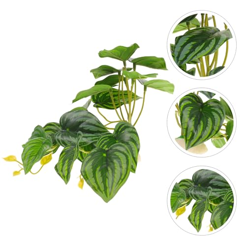 Artificial Reptile Terrarium Plant with Water-Soluble Resin Leaves, Fake Fish Tank Decor for Lizard Box and Amphibian Habitat, Simulation Monstera Leaf Ornament for Turtle Tank
