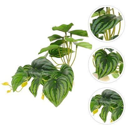Artificial Reptile Terrarium Plant with Water-Soluble Resin Leaves, Fake Fish Tank Decor for Lizard Box and Amphibian Habitat, Simulation Monstera Leaf Ornament for Turtle Tank