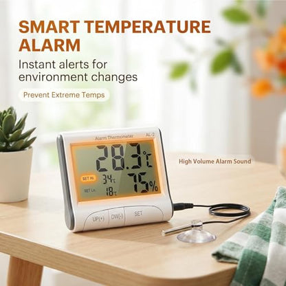 Reptile Thermometer Hygrometer with High Low Temperature Alarm Digital Aquarium Thermometer with Hook and Loop Temperature Humidity Meter Gauge for Terrariums, Vivariums, Reptile Tanks (2) - size: 2pcs