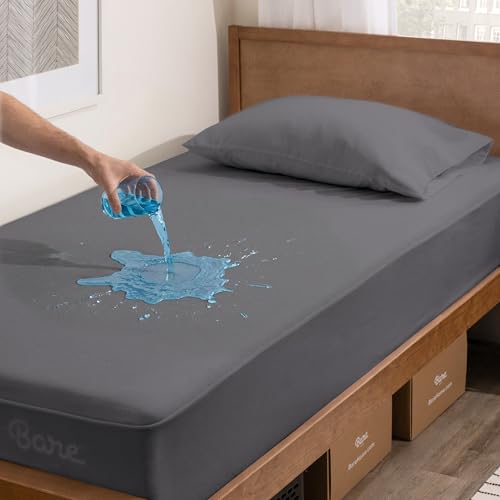 Bare Home Twin Size Mattress Protector - 100% Waterproof & Breathable - Cooling Mattress Cover - Protects Against Spills - Vinyl Free Noiseless - Dorm Essentials - Protect Your Mattress (Twin, Grey) - color: Grey, size: Twin (Mattress Protector)
