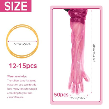 50 Pcs Disposable Dressing Gutting Gloves 35 Inch Shoulder Length Field Dressing Gloves Veterinary Insemination Glove - color: Pink