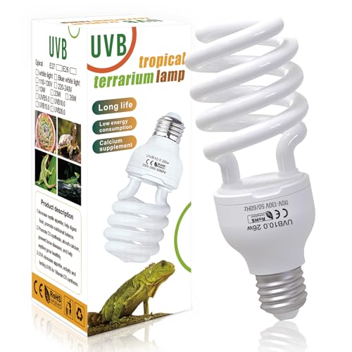 UVA UVB Reptile Light 10.0, 26W Desert UVB Compact Fluorescent Terrarium Lamp, UVB Light for Reptiles, UVB UVA Light Bulb for Reptiles Bearded Dragons Lizards Tortoises Snakes