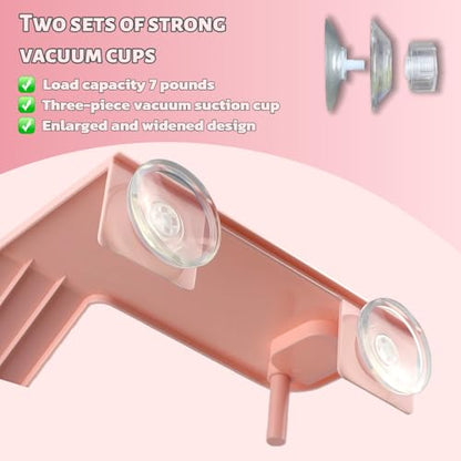 Turtle Basking Platform with Feeding Area,Turtle Basking Platform Large-with Two Strong Vacuum Suction Cups and Support Base,Suitable for Deep-Water and Semi-Aquatic Turtles (Pink, Medium)