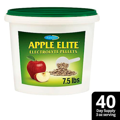 Farnam Apple Elite Electrolyte Supplement for Horses, Replaces Vital Minerals, for Hydration, No Added Sugar, Horse Supplements with Sodium, Potassium, Calcium & Magnesium, 7.5 lb, 40 Day Supply - size: 7.5 pounds