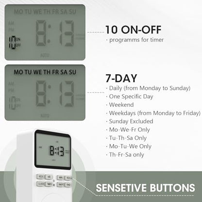 Plug in Digital Oulet Timer Switch 7 Day / 24 Hour Weekly Daily Programmable with Random Security Mode for Home Appliances and Indoor(125V,15A,1875W) 1 Pack