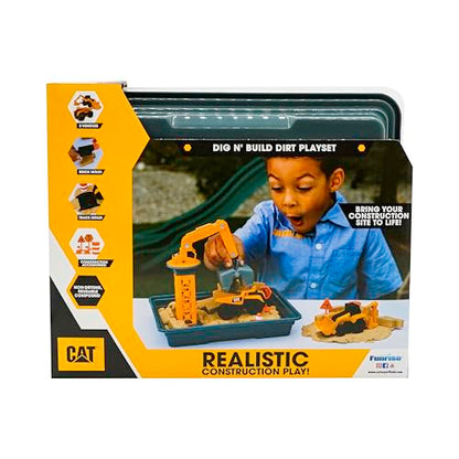 CAT Dig N’ Build Dirt Playset – 12 oz Moldable Dirt Compound, Working Crane, 2 Little Machines Vehicles, Construction Molds & Easy-Cleanup Tray, Sensory STEM Toy for Kids Ages 3 + - style: Dirt