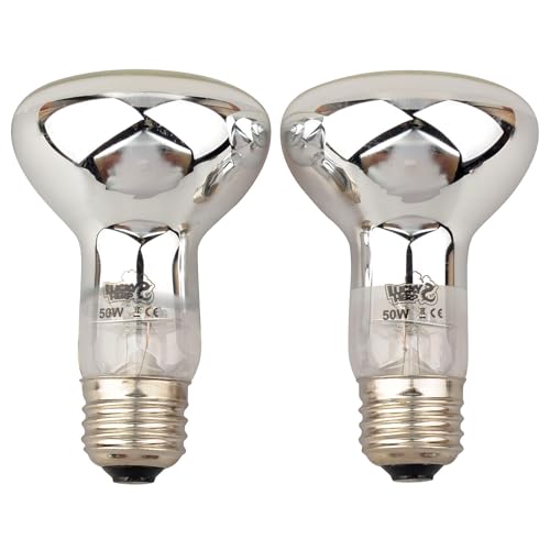 LUCKY HERP 50W Reptile Basking Spotlight (2-Pack, 2.5" R20 Size), Daylight Terrarium Heat Bulb for Bearded Dragon Lizard Tortoise