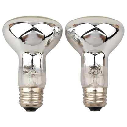LUCKY HERP 50W Reptile Basking Spotlight (2-Pack, 2.5" R20 Size), Daylight Terrarium Heat Bulb for Bearded Dragon Lizard Tortoise