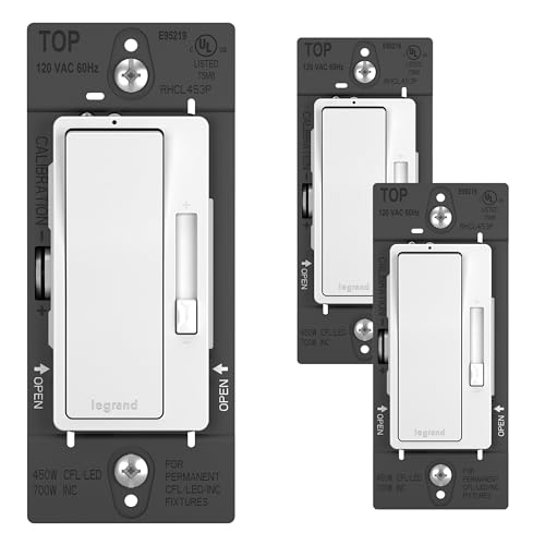 Legrand Radiant CFL/LED Dimmer Light Switch, Single-Pole/3-Way with Locator Light, 0-10V, RHCL453PW3PKCC4, White, 3-Pack