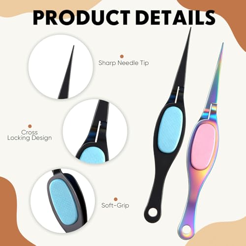 Mudder 3 Pcs Reverse Tweezers Craft Crossing Lock Tweezers Reverse Grip Precision Curved Bent Straight Fine Tip for Craft Jewelry Beading Electronic Laboratory Work (Straight Tip) - style: Straight Tip