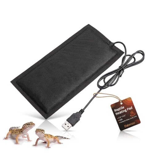 Balacoo USB Reptile Heating Pad, Under Tank Heater for Snake, Lizard, Turtle, Terrarium Heat Mat for Reptile, Consistent Temperature Control (Black, 7.9 x 3.9 in)