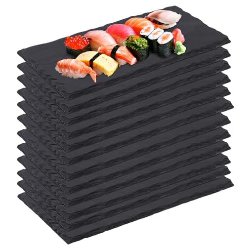 12 Pack 10 x 4.72 Inch Slate Cheese Boards, Black Rectangle Slate Charcuterie Boards, Natural Charcuterie Stone Plates for Parties, Gifts, and Special Events, Cheese, Sushi, Food. - size: 12 Pack 10 x 4.72 Inch