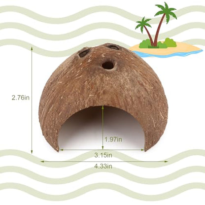 Hypeety Natural Coconut Reptile Habitat Hideout for Reptile, Lizard, Spider, Snake, Aquarium, Fish Hide Cave Hermit Crabs, Hamsters Natural Coco Hut Organic Non-Toxic Aquarium Decoration