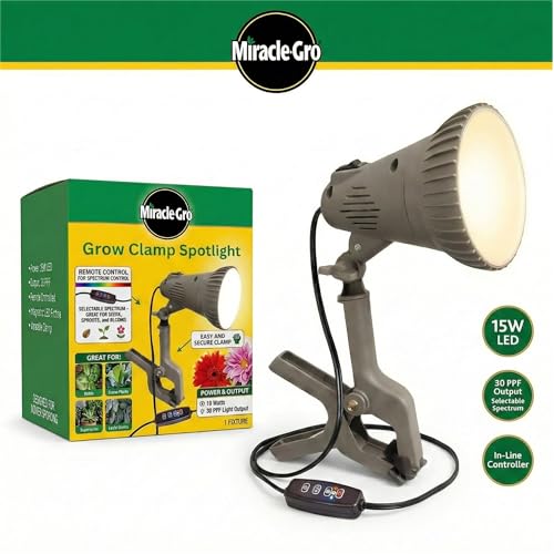 Miracle-Gro Indoor Grow Light Clamp Spotlight with Controller | Full Spectrum 15W LED for Plants, Grow Lights for Indoor Plants, LED Grow Lights