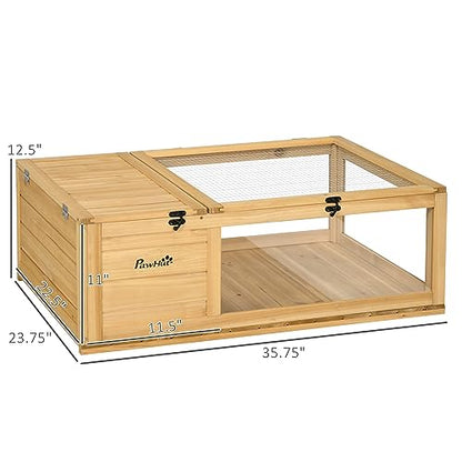 Wooden Tortoise House Indoor Turtle Habitat Enclosure Outdoor Reptile Cage for Lizards, Geckos, Yellow