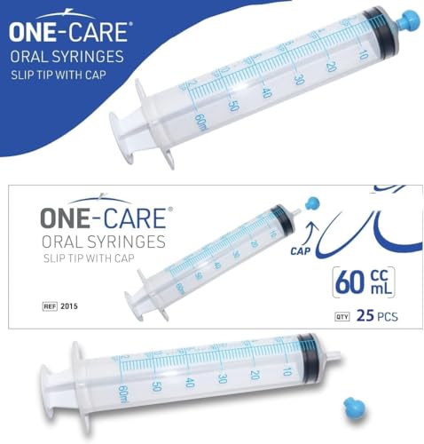 ONE-CARE 60ml Oral Syringe with Cap - Sterile, Individually Wrapped - 25 Syringes/box (25 Pack), Slip Tip, Syringe for Liquid, Versatiie use - size: 60ml