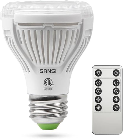 SANSI Dimmable Grow Light Bulb, Full Spectrum with Remote Control, Auto On Off Timing 4 8 12 Hrs, 10W PAR20 (150 Watt Equiv) Grow Lamp with Optical Lens for High PPFD, Energy Saving for Indoor Plants - size: PPFD 97