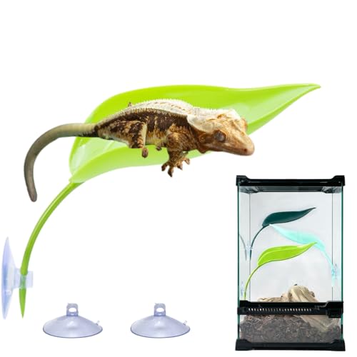 Reptile Hammock with Suction Cups Plastic Leaf Hanging Bed for Crested Gecko Lizard Hideout Climbing Toys Tank Ornament Accessories for Leopard Gecko Tree Frog Snake Amphibian (Light Green) - color: Light Green